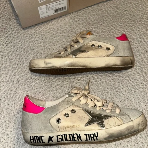 Golden Goose Beige and Pink Sneakers
